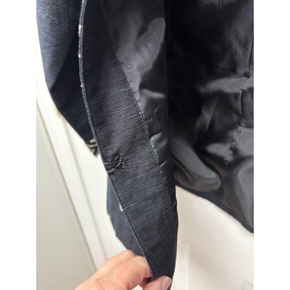 Marisa Christina Black Silk Linen Cropped Jacket, Embroidered, Women's Size L - Picture 6 of 7